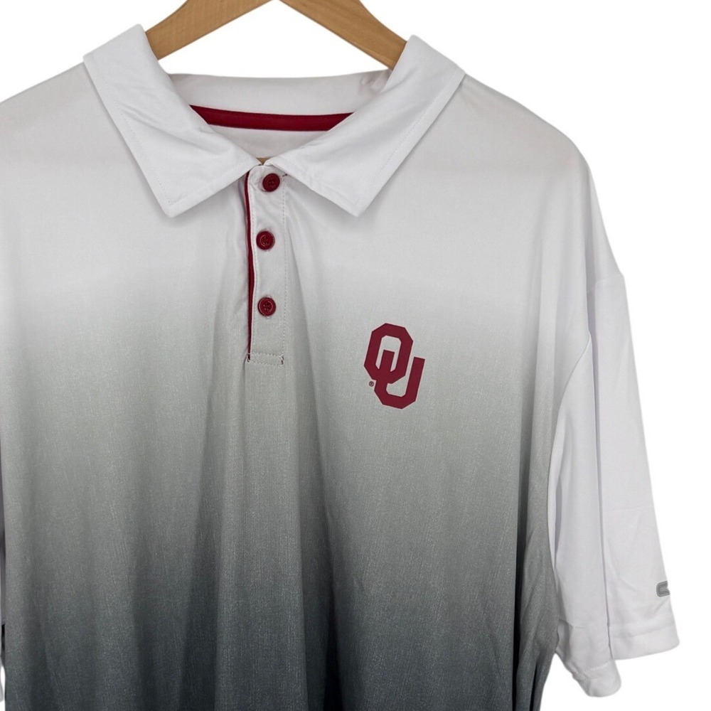 Colosseum Oklahoma Sooners Mens 3XL Ombre Polo Shirt White Grey OU Logo NWT